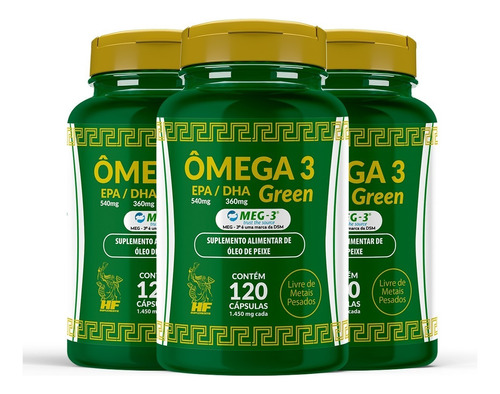 3x Omega 3  Meg 3 - 1.000mg - 120 Cápsulas Hf Suplements