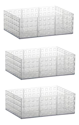 3organizador Caixa Grande Multiuso Empilha Acrílico Quadrata