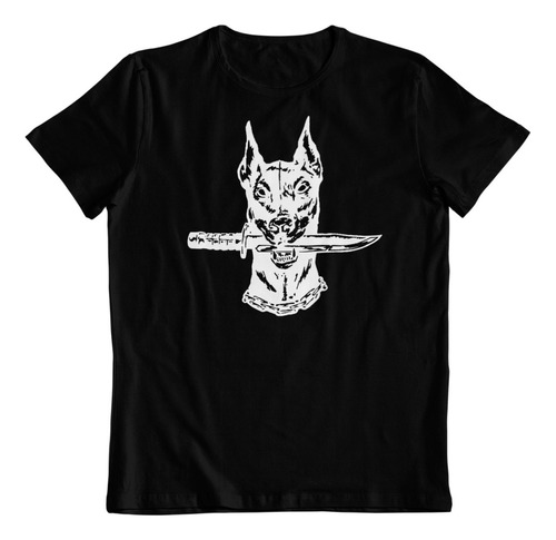 Dtf - Polera Algodon - Doberman Cuchillo Dog Club Art B/n