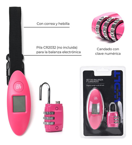 Balanza De Valijas Rosa Wanderlust Mas Candado Con Combinacion