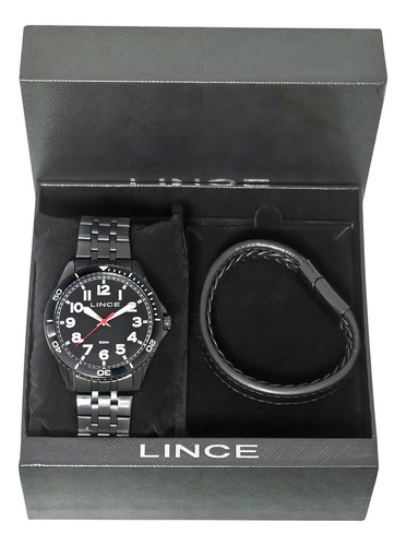 Kit Lince Masculino Relogio Esportivo Com Números Correia Preto Bisel Preto Fundo Preto