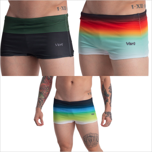 Kit 3 Sungas Masculina Boxer Estampadas Forrada Praia Verão