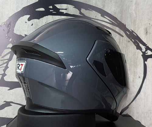 Imagen 5 de 10 de Casco Abatible R7 Racing Unscarred Doble Mica Gris