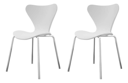 Conjunto Com 2 Cadeiras Jacobsen Branco E Cromado