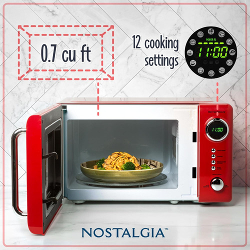 Microondas Retro Nostalgia 700w 0.7 Cu Ft Dial Cromado Rojo