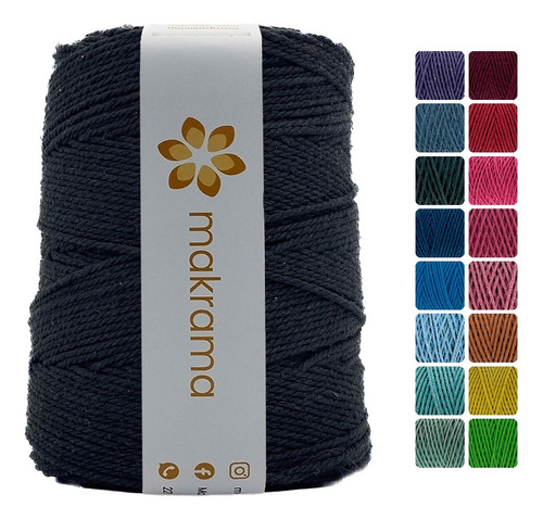 Makrama Cuerda Cordón De Algodón Para Macramé 2mm 1kg Colore Color Negro