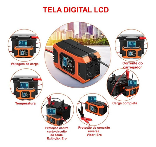 Imagem 3 de 8 de Carregador Bateria Carro Moto Eletronico 12v 24v 7ah Auto