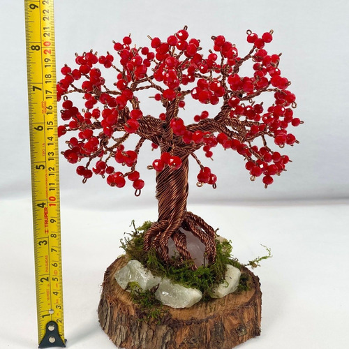 Árbol Bonsai De Alambre Artificial Cristales Facetado Rojo