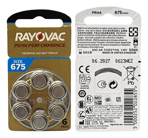 Pilas Auditivas Tamaño 675 Rayovac Peak Performance