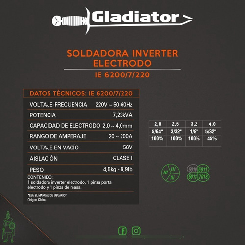 Imagen 6 de 6 de Soldadora inverter Gladiator IE 6200/7/220 gris 60Hz 220V - 230V