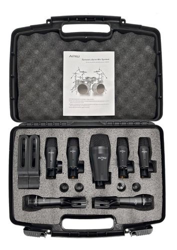 Kit De 7 Microfones Para Bateria Profissional Amw D7 + Case Cor Preto