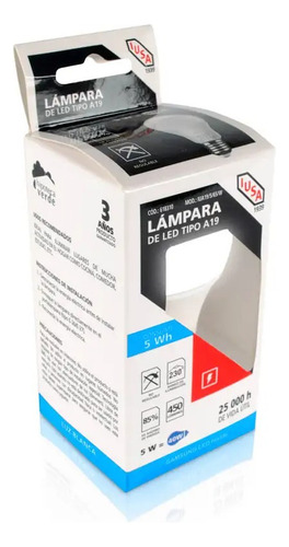 Foco Led De Luz Blanca A19 9w 810lm 6500 K Iusa Luz Blanco Frío