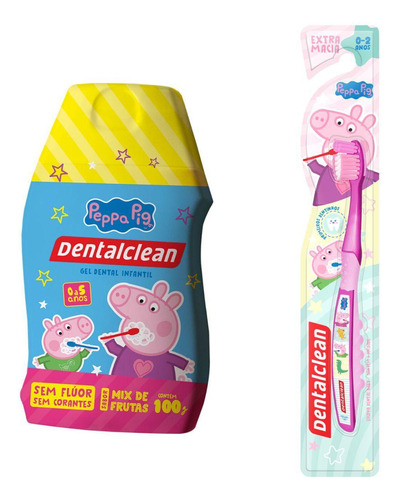 Escova Baby Rosa + Gel Dental Sem Fluor Peppa - Dentalclean