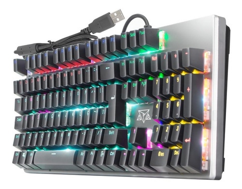 Teclado gamer Adamantiun Shuriken AK-2001 QWERTY Blue português brasil de cor prata