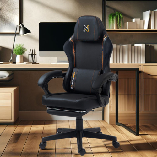 Silla Gamer Plus Ergonomica Masajeador Reposapies Nenotech Naranja Cuero Sintético