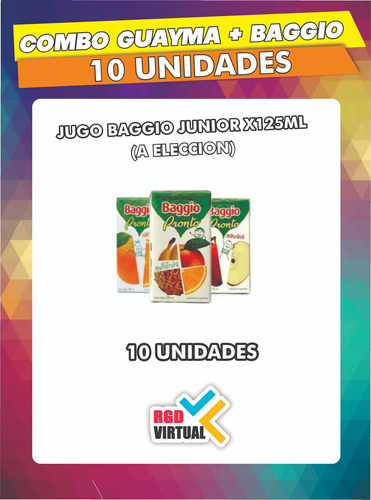 Combo De 10 Alfajores Guaymallén + 10 Jugos Baggio X 125 Ml