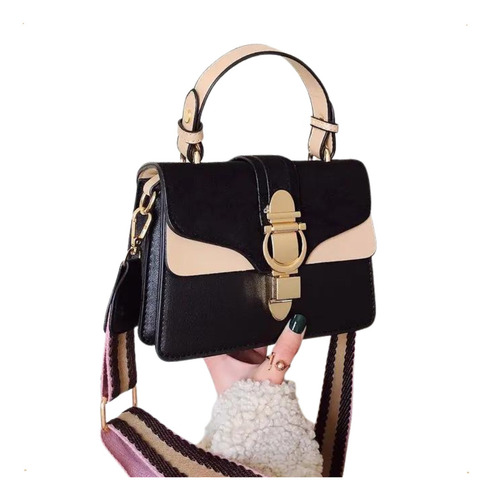 Mini Bags Carteras De Mujer Elegante Cartera Noche Felpa Acabado De Los Herrajes Oro Color Negro Con Negro Diseño De La Tela Liso