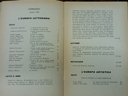 Imagen 3 de 8 de L´ Europa Letteraria - Artistica * Nº 4 Ottobre 1960 *