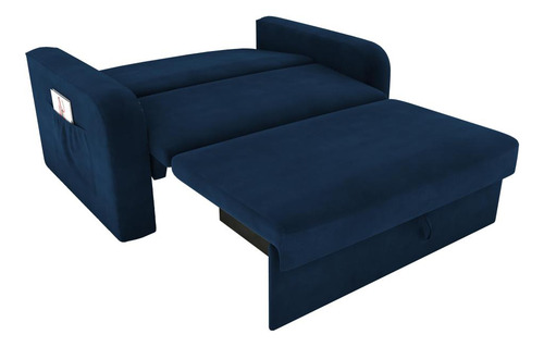 Sofá Cama Com Baú 2 Lugares Daiane Suede Azul Matrix