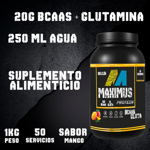 Bcaas + Glutamina Maximus 1kg Varios Sabores Mango