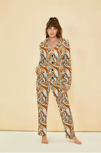 Imagen 2 de 2 de Pijama De Invierno Mujer Abotonado Camisa Animal Print 18031