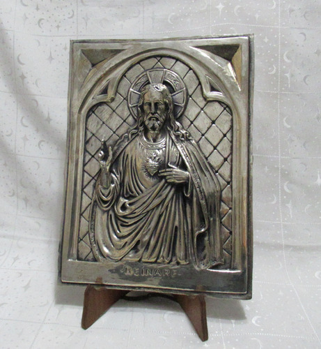Cuadro Sagrado Corazón De Jesús Plateado Made In France 29cm