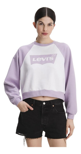 Buzo Levis Mujer Blanco Con Lila Raglan Batwing Original!