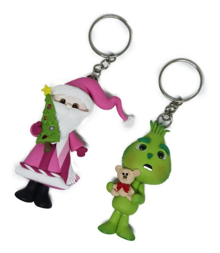 Llavero De Grinch Y Santa Claus Rosa Navidad De Pasta Lv17 Color Rojo