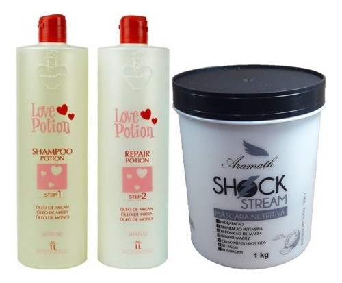 Love Potion Escova Progressiva+mascara Hidratação Pós3x1000 Cor de cabelo Fragrância do tratamento perfumado