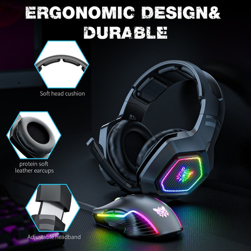 Audífono gamer Onikuma K10 negro con luz rgb LED
