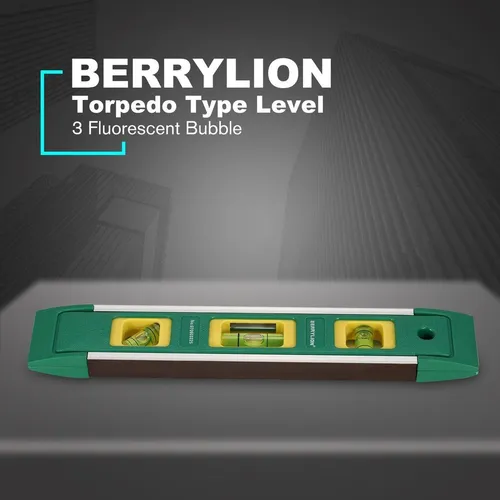 Sairis BERRYLION Torpedo Tipo Nivel 225 mm magn/ética Gradienter Esp/íritu 3 Burbuja Fluorescente Regla Horizontal Vertical Herramienta de medici/ón de Color Verde