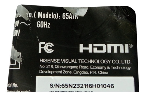 Tarjeta Main Hisense 65a7k / Rsag7.820.13518/roh (Usado)