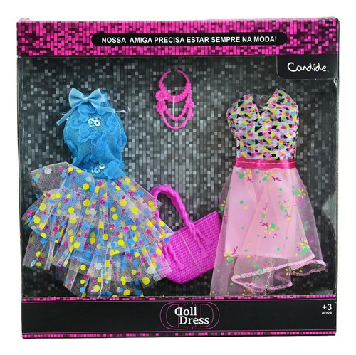 Vestido Para Boneca - Doll Dress Kit 2 Looks - Azul Com Rosa
