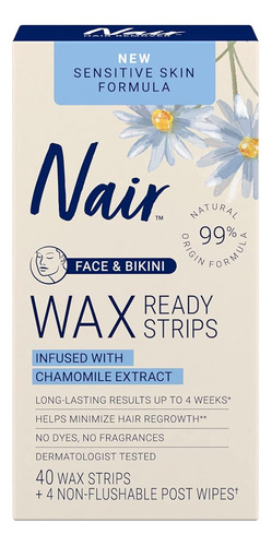 Nair Sensitive Hair Remover Wax Ready Strips, Tiras De Cera