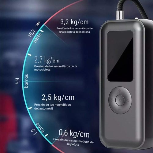 Inflador Eléctrico Portátil Recargable Auto Moto Bicicleta