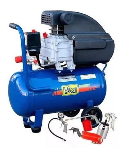 Combo Compresor 25 Litros Motor 2 Hp Bta + Kit 5 Piezas Prof