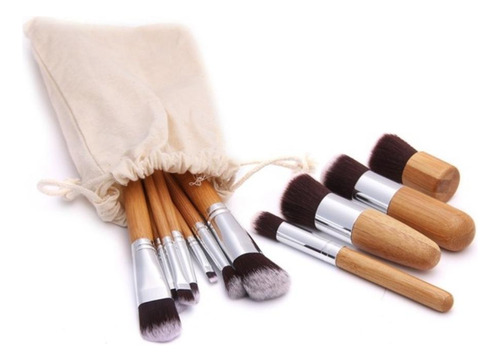 Juego De Brochas De Maquillaje De Bambú Natural, Brochas De