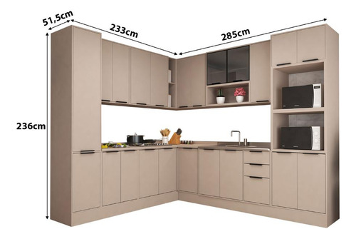 Cozinha Modulada Stylo 518cm Com Paneleiro E Torre Quente