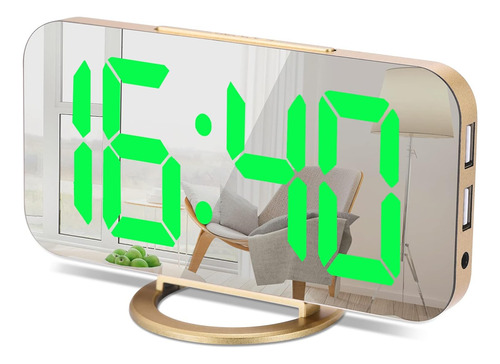 Reloj Despertador Digital Delgado, Puertos De Carga Usb...