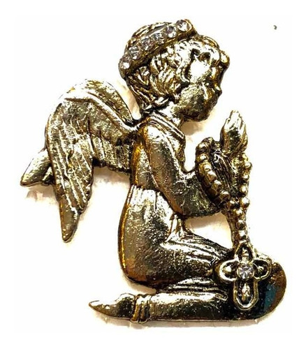 Angel Rezando Prendedor Baño De Oro