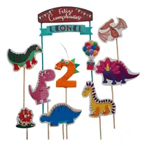 Comprar Adorno Torta Topper Dinos C\u002F N° Vela Nombre Feliz Cumple X11 Verde Lima Toppers Dinosaurios Con Número Vela