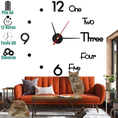 Imagen 3 de 7 de 3d Adhesivo Mudo Moderno Reloj Digital De Pared (negro)