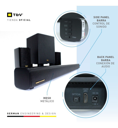 Imagen 5 de 9 de Barra De Sonido Home Theater 5.1 Inalambrica 200w 4k Hdmi