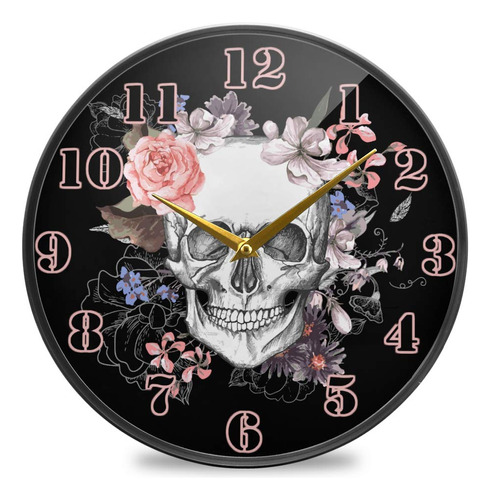 Reloj De Pared Con Diseño De Calavera De Flores, 12.0 i