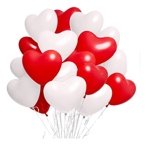 Globos Bombas Corazon Latex Rojo Y Blancos X12u Lisos 30cm