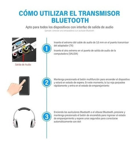 Imagen 5 de 6 de Trasmisor Y Receptor De Audio Bluetooth 3.5 Mm 2 En 1