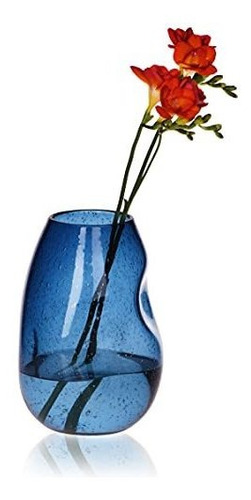 Casamotion Jarrón De Cristal Azul Para Decoración De Flores,