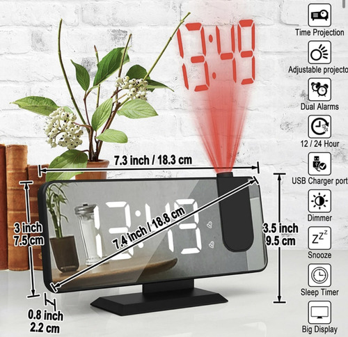 Reloj Led Espejo Proyector Pared Y Pantalla Grande Alarma G3
