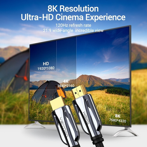 Imagen 7 de 10 de Cable Premium Hdmi 2.1 8k Earc 144hz Hdr 48gb 1.5 Mt Vention
