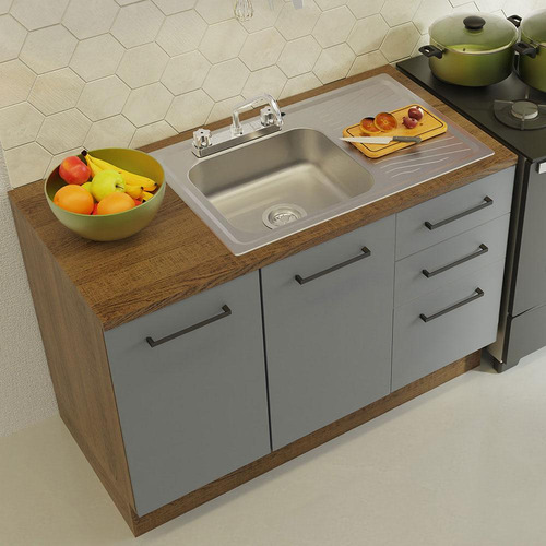 Cocina Integral Con Acessorios 240 X 60cm Agata Marrón/gris